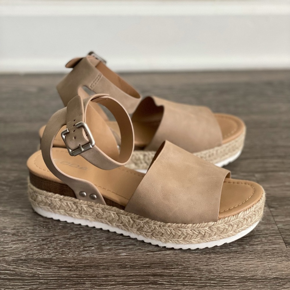 Tan Espadrille Platform Wedges - Offering Free Shipping